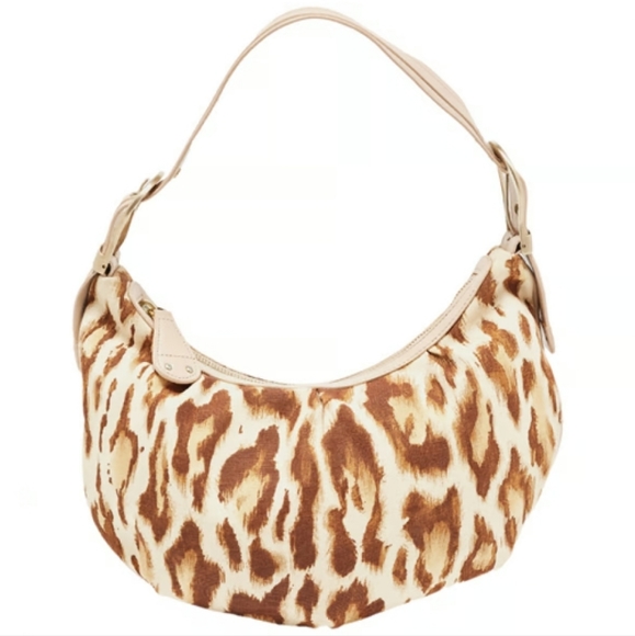 Dior Authentic Beige/Brown Leopard Printed Fabric and Leather Buckle Handle Hobo - Picture 1 of 15
